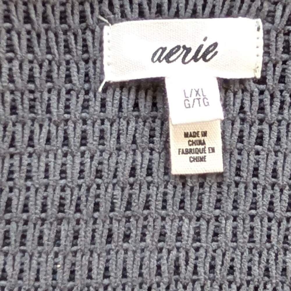 Aerie Womens Short Sleeve Hooded Cardigan Gray Ribbed Open Front Pocket L/XL - Picture 3 of 5